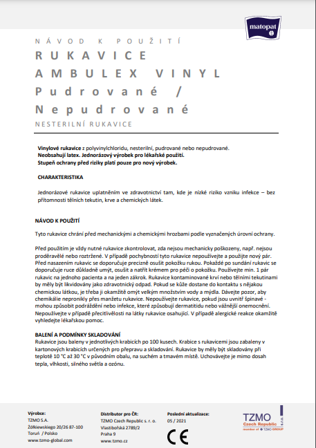 MATOPAT Ambulex Vinyl rukavice vinylové nepudrované M 100 kusů - Lékárna.cz